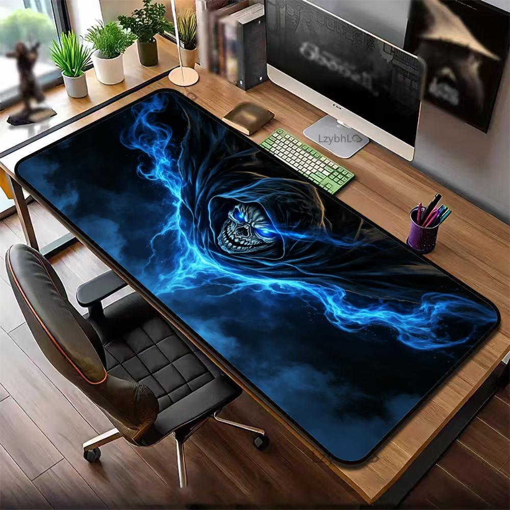 Desk Setup Blue - Mysterious Blue Lightning Ghost Skeleton Art