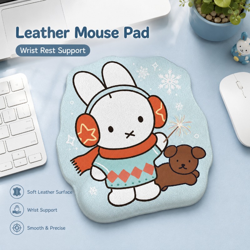 Desk Setup Accessories - Anime Miffy Leather Mouse Pad with