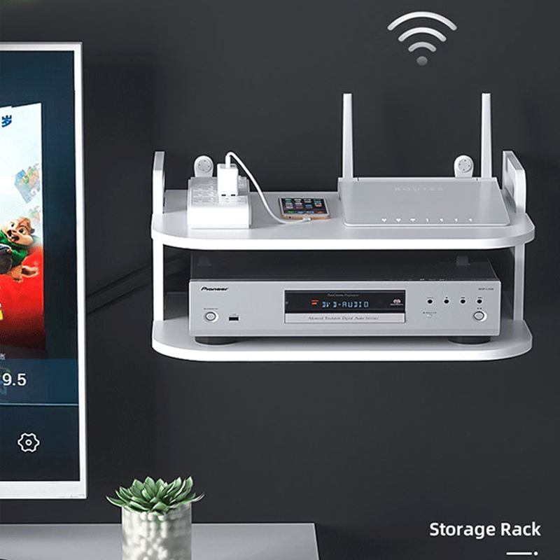 Desk Setup Organizer - Wall-Mounted Router Cable Organizer Shelf Ventilated