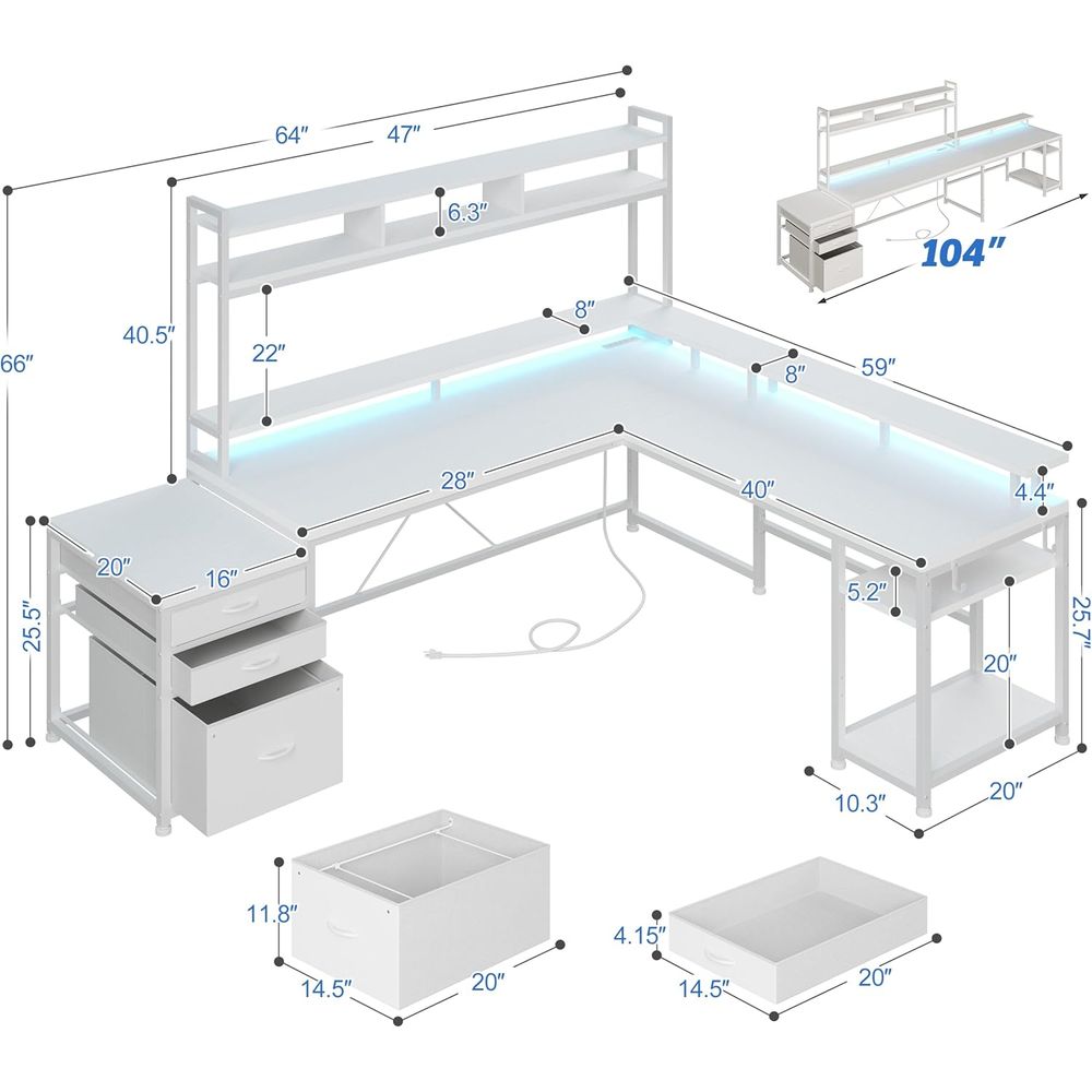 104-inch L-Shaped Desk for Dua - L Shaped Desk Setup 评论和价格
