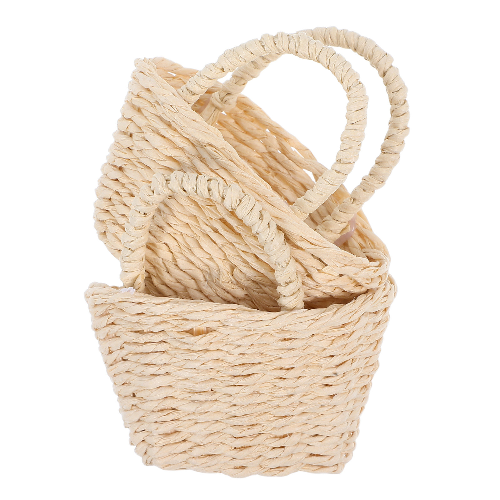 2Pcs Mini Raffia Handle Basket - Desk Setup Diy 评论和价格