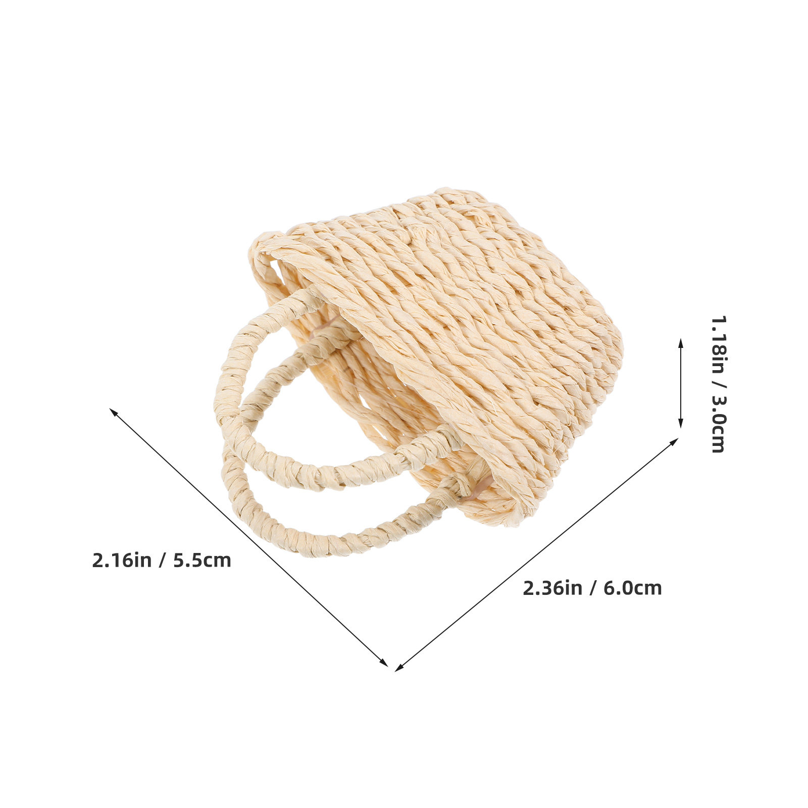 2Pcs Mini Raffia Handle Basket - Desk Setup Diy 评论和价格