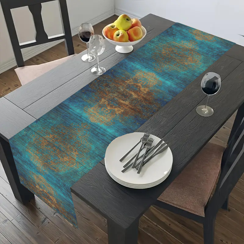 Dark Blue Retro Woven Table Ru - Desk Setup Dark 评论和价格