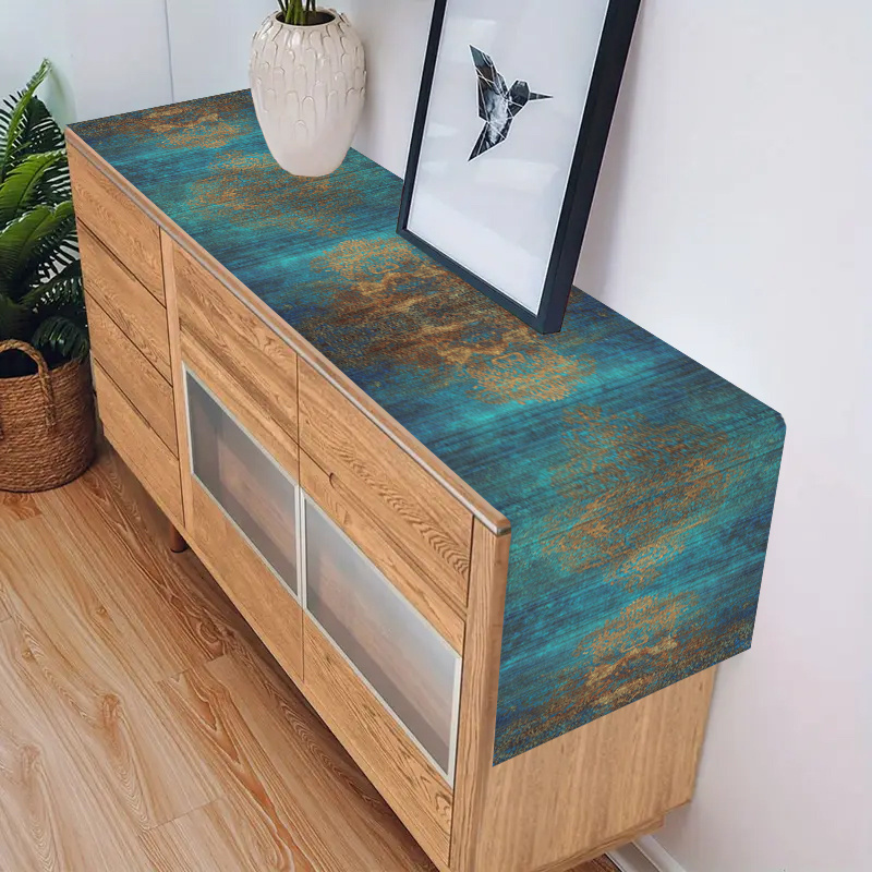 Dark Blue Retro Woven Table Ru - Desk Setup Dark 评论和价格