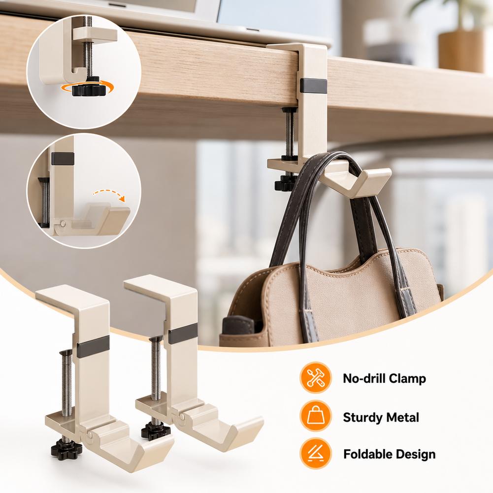 No Drill Foldable Desk Hook  C - Desk Setup Organizer 评论和价格