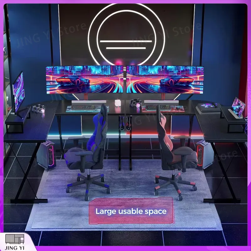 L Shaped Gaming Desk with Moni - L Shaped Desk Setup 评论和价格