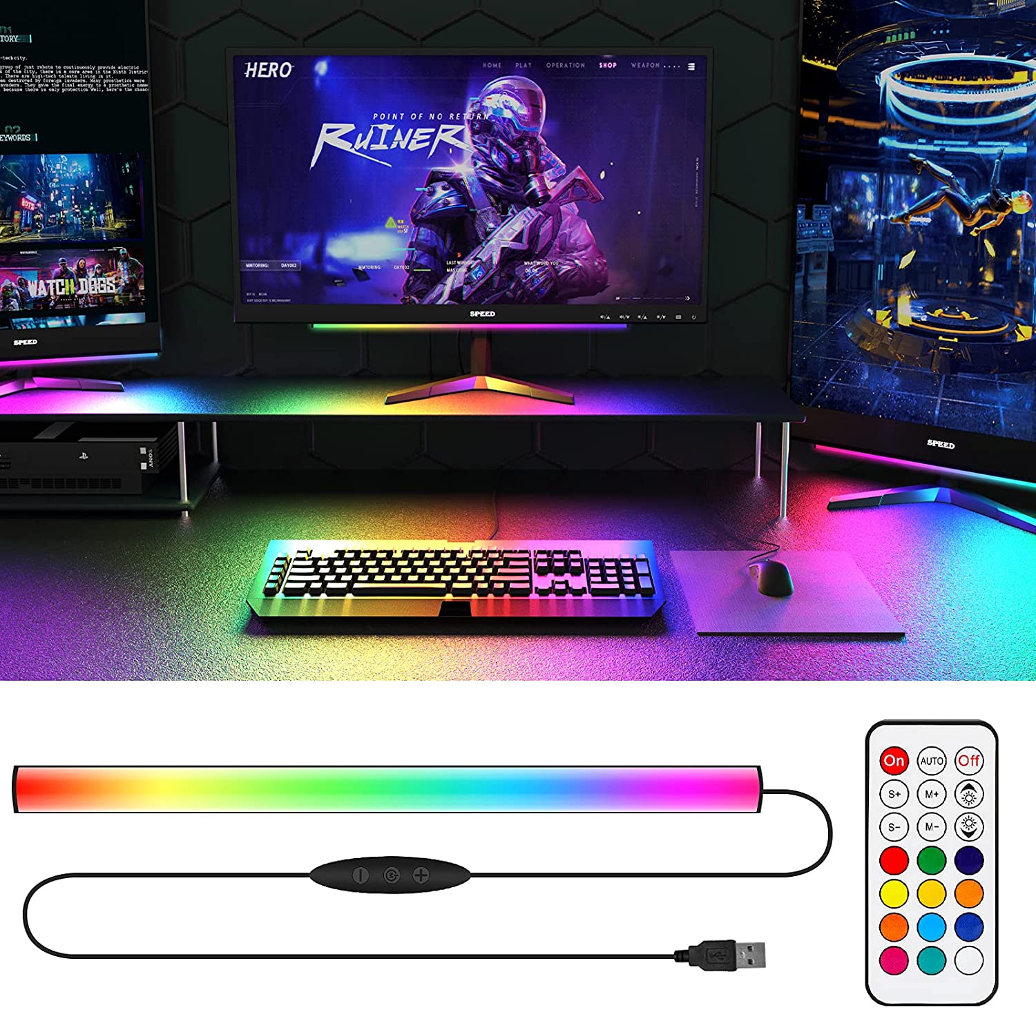 Under Monitor Light Bar RGB Dr - Desk Setup Diy 评论和价格