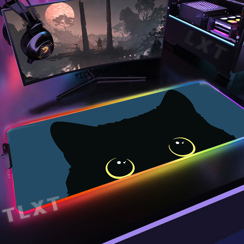 Large RGB Mouse Mat Cute Cat G - Desk Setup Blue 评论和价格