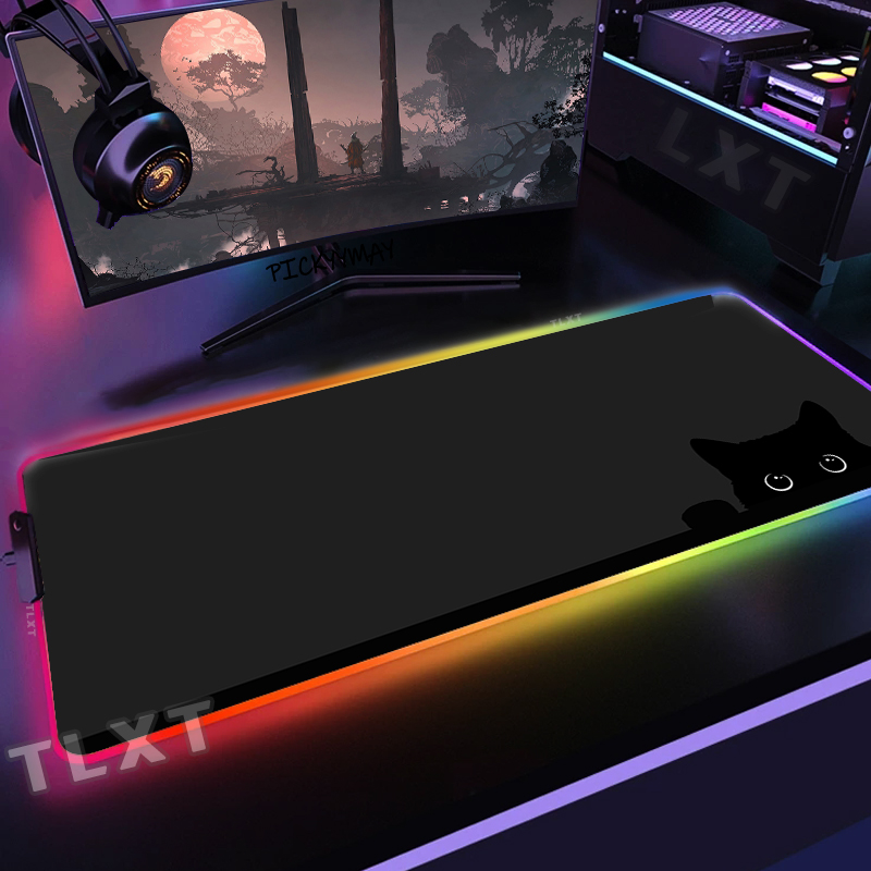 Large RGB Mouse Mat Cute Cat G - Desk Setup Blue 评论和价格