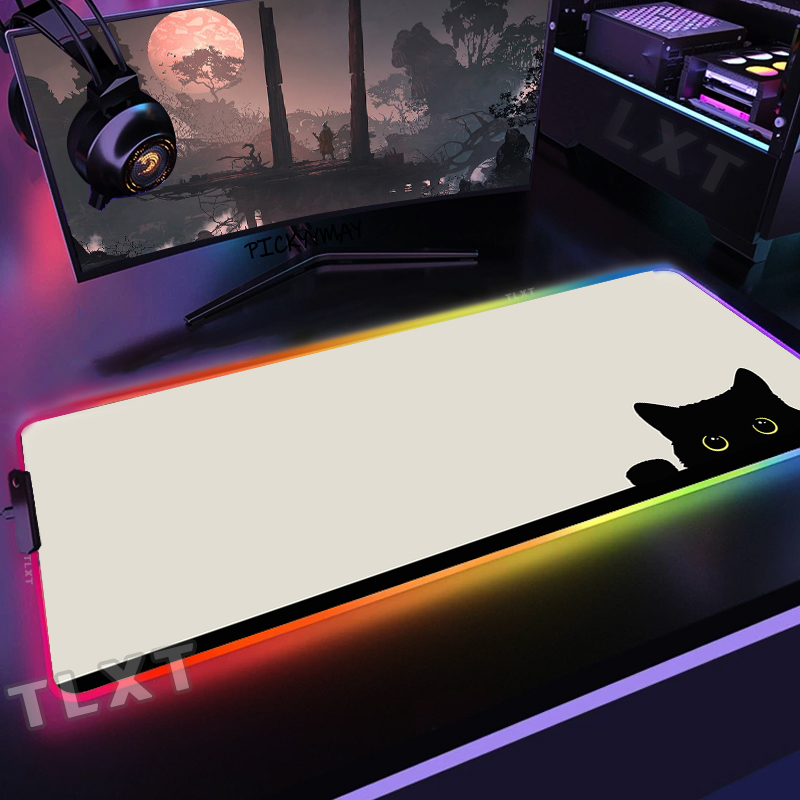 Large RGB Mouse Mat Cute Cat G - Desk Setup Blue 评论和价格